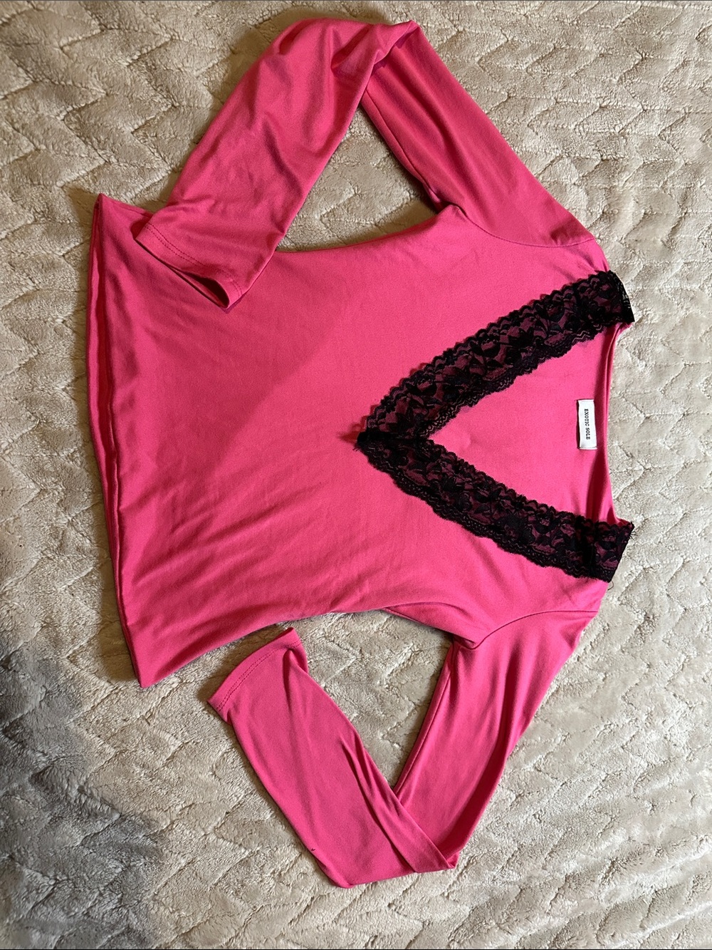 Lace-Trim Hot Pink Long Sleeve Pajama Top